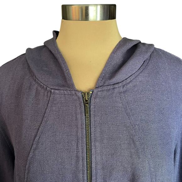 Coldwater Creek Purple 100% Linen Fill Zip Hooded Jacket Size XL Fall Casual - Picture 4 of 9